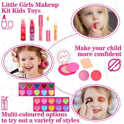 Feibely Kids Makeup Kit for Girl, 45 Pcs Washable Girls Makup Kit Princess Toys, Play Make Up Birthday Gifts for 3 4 5 6 7 8 9 10 11 12 Years Old Kid