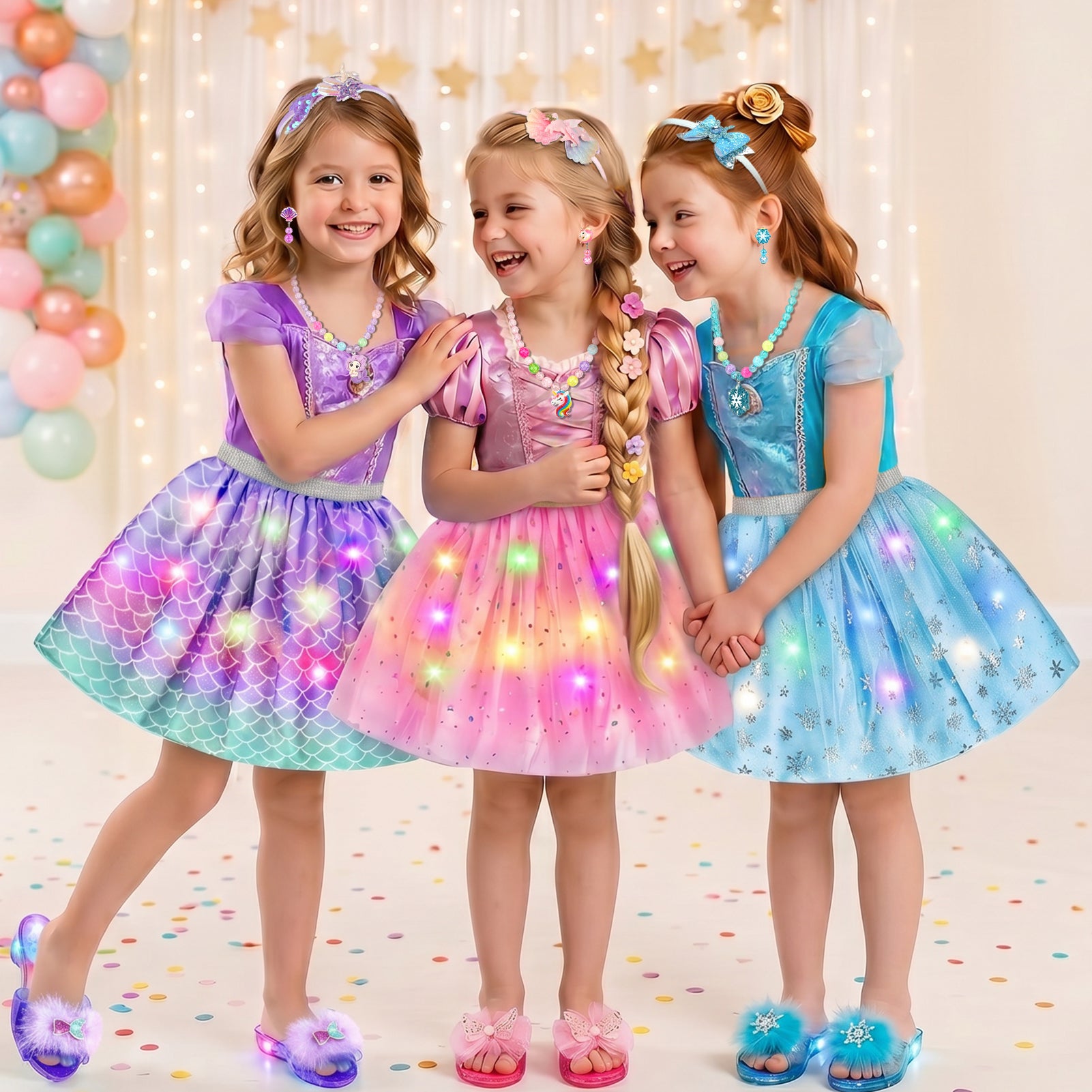 Flybay Princess Dress up for Girls, Toddler Dress up Clothes with Shoes & Accessories, Girls Role Play Princess Toys Gift for Girls 3 4 5 6 Years Old
