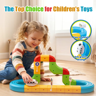 Sendida Train Set Tracks, Toy Train Race Tracks, 3D Infinity Modular Cube Building Blocks Freely Assembled, STEM Learning Toy of Gifts for Kids Toddlers Boys & Girls