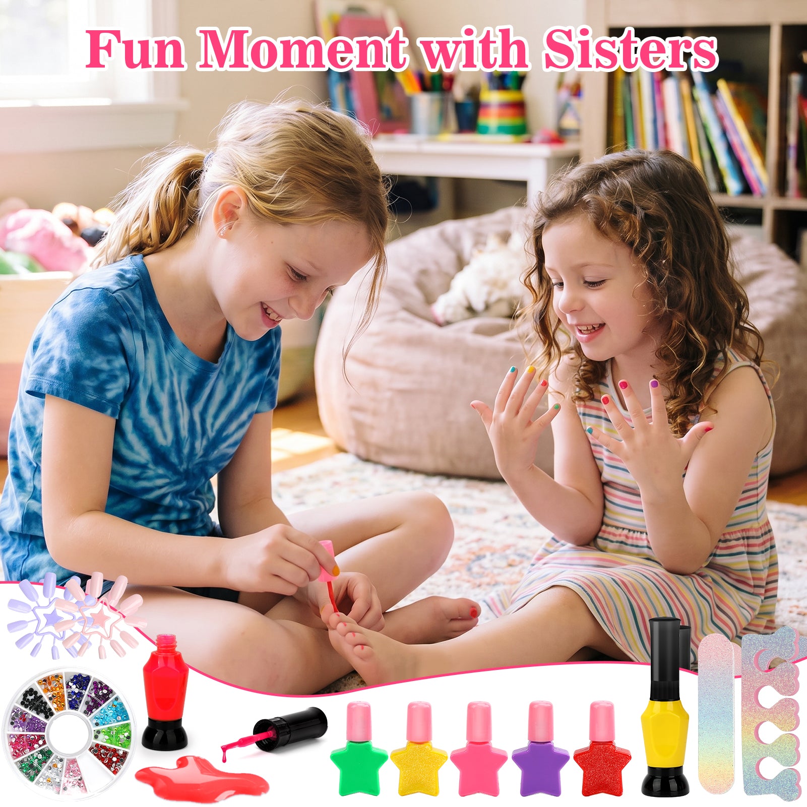 Feibely Kids Nail Art Kit with Dryer and Stickers, Girls Nail Toy Set, Birthday Gift for Girls Ages 4-12