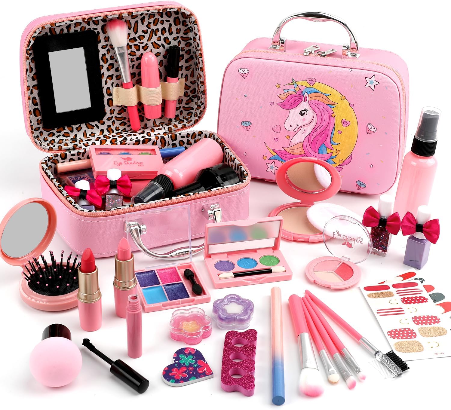 Flybay Kids Makeup Kit for Girls, Princess Toys Washable Makeup Set  for Toddlers Children Princess Dress Up Birthday Gifts Toys for 3-12 Year Old Girls