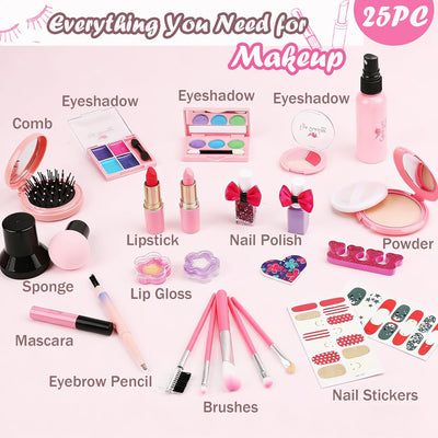 Flybay Kids Makeup Kit for Girls, Princess Toys Washable Makeup Set  for Toddlers Children Princess Dress Up Birthday Gifts Toys for 3-12 Year Old Girls