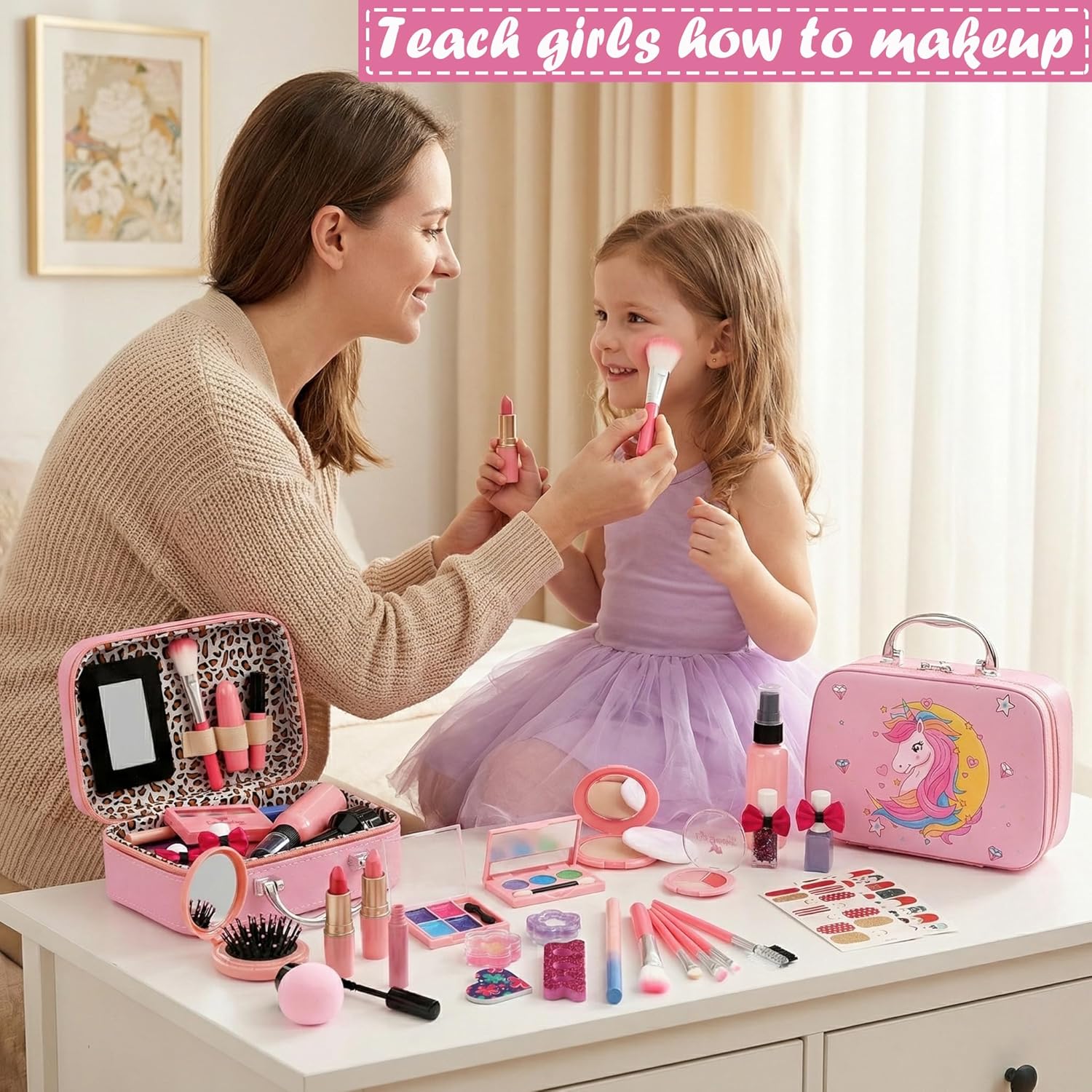 Flybay Kids Makeup Kit for Girls, Princess Toys Washable Makeup Set  for Toddlers Children Princess Dress Up Birthday Gifts Toys for 3-12 Year Old Girls