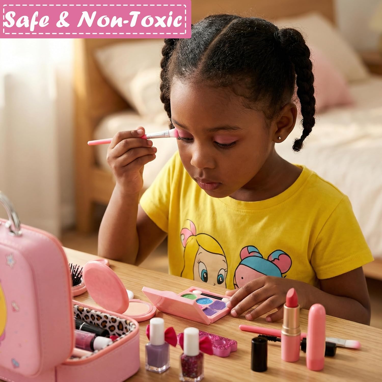 Flybay Kids Makeup Kit for Girls, Princess Toys Washable Makeup Set  for Toddlers Children Princess Dress Up Birthday Gifts Toys for 3-12 Year Old Girls