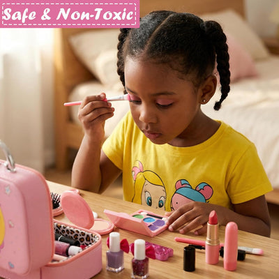Flybay Kids Makeup Kit for Girls, Princess Toys Washable Makeup Set  for Toddlers Children Princess Dress Up Birthday Gifts Toys for 3-12 Year Old Girls