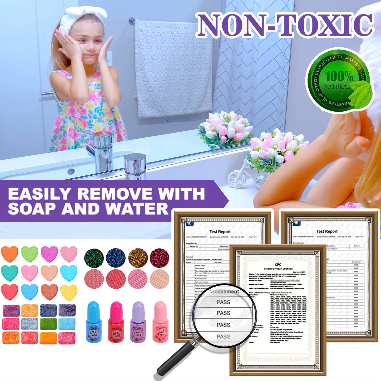 Kids Makeup Kit for Girl Gifts, 54PCS Washable Little Girls Princess Make Up Toys for 4 5 6 7 8 9 Year Old Girl Birthday Gift (Purple)