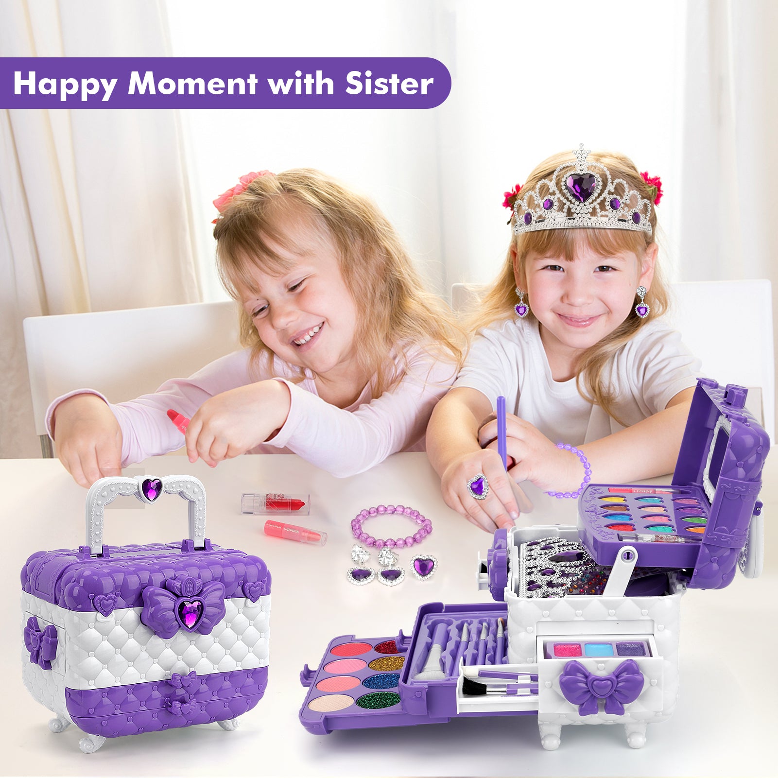 Aureyung Kids Makeup Kit Girl Toys, Washable Real Make up Set for Children, Princess Toys with Jewelry Set, Non-Toxic Cosmetic for Toddlers, Gifts Toys for Girls 3 - 12 Year Old