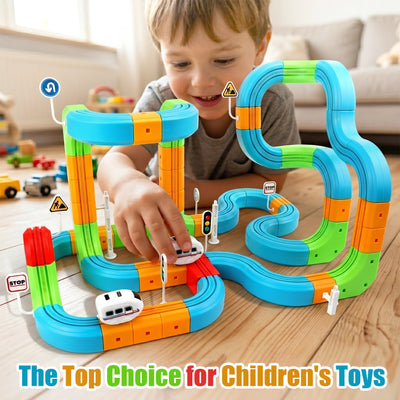 Electric Train Set Tracks, Sendida 3D Infinity Modular Building Blocks STEM Learning Toy for Kids Toddlers Boys & Girls Freely Assembled Race Tracks with Electric Train (Standard Edition)