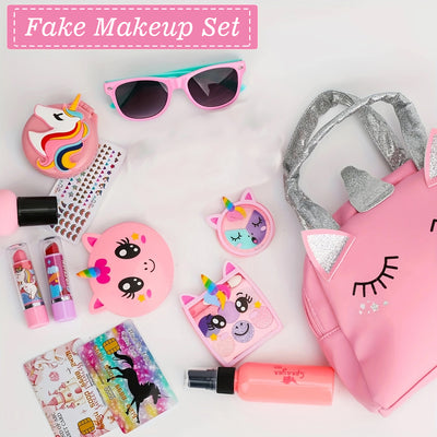 Flybay Pretend Makeup Kit for Girls, Fake Play Makeup Kit, Toddler Dress Up Cosmetic Playset for Girls Ages 3+, Birthday Christmas Holiday Gift(Not Real Makeup)