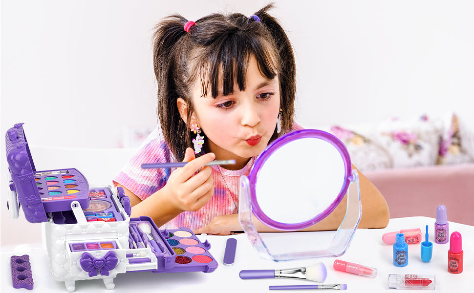Kids Makeup Kit for Girl Gifts, 54PCS Washable Little Girls Princess Make Up Toys for 4 5 6 7 8 9 Year Old Girl Birthday Gift (Purple)
