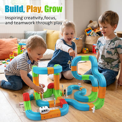 Electric Train Set Tracks, Sendida 3D Infinity Modular Building Blocks STEM Learning Toy for Kids Toddlers Boys & Girls Freely Assembled Race Tracks with Electric Train (Standard Edition)