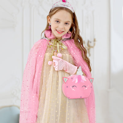 Flybay Princess Dress up for Girls, Princess Cape, Crown with Uni-corn bag Little Girl Costume Toy for Kids Toddlers Birthday Gift