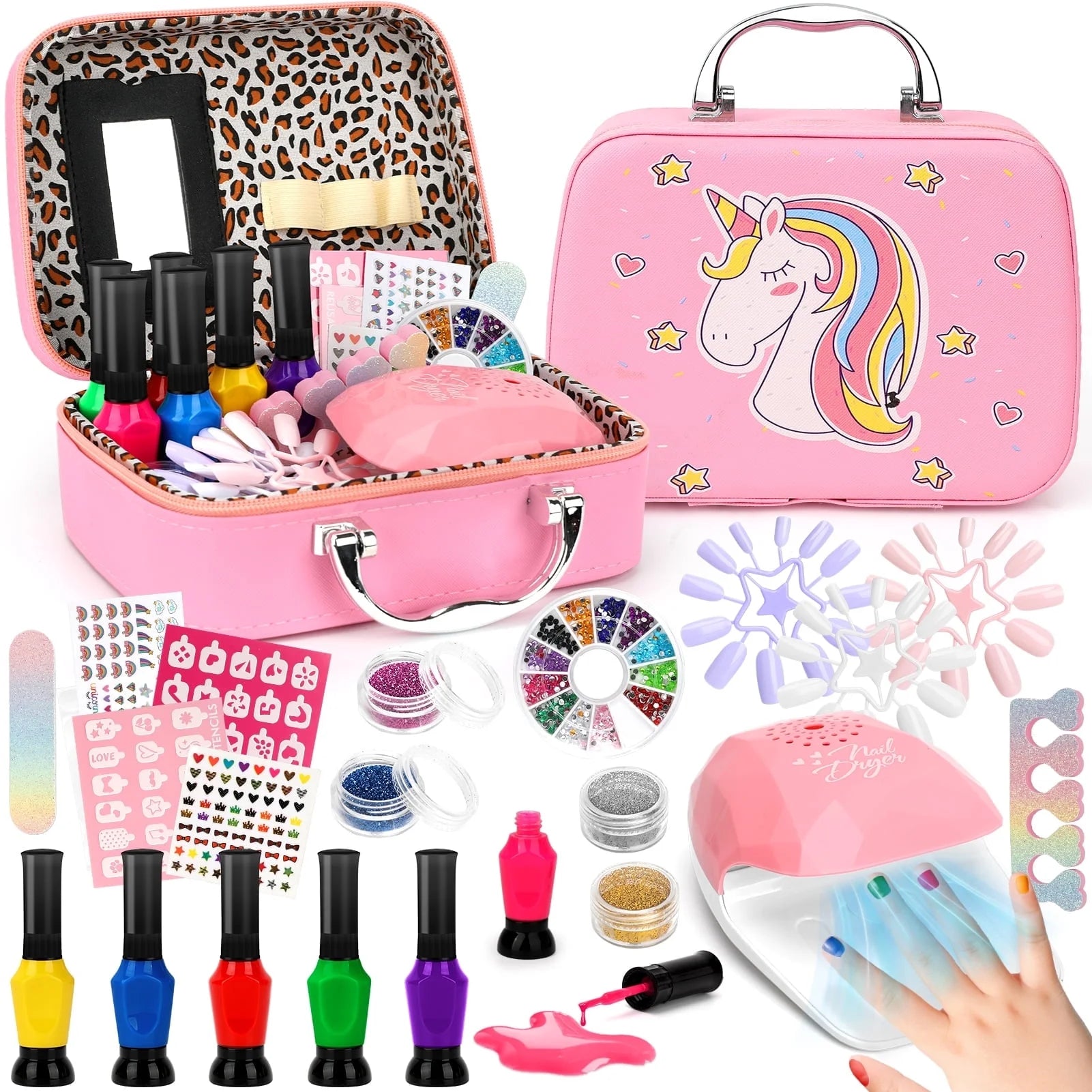 Kids Nail Polish Set for Girls, Sendida Nail Art Kit with Nail Dryer & DIY Nail Stickers, Nail Kit Toys for Girls with Non-Toxic Nail Polish,Age 3-12 Little Girl Gift Toys