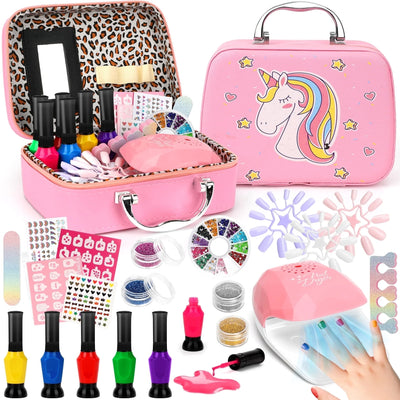 Kids Nail Polish Set for Girls, Sendida Nail Art Kit with Nail Dryer & DIY Nail Stickers, Nail Kit Toys for Girls with Non-Toxic Nail Polish,Age 3-12 Little Girl Gift Toys