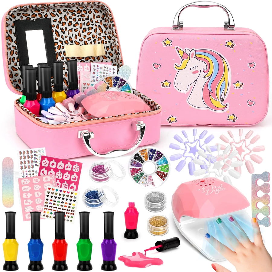 Kids Nail Polish Set for Girls, Sendida Nail Art Kit with Nail Dryer & DIY Nail Stickers, Nail Kit Toys for Girls with Non-Toxic Nail Polish,Age 3-12 Little Girl Gift Toys
