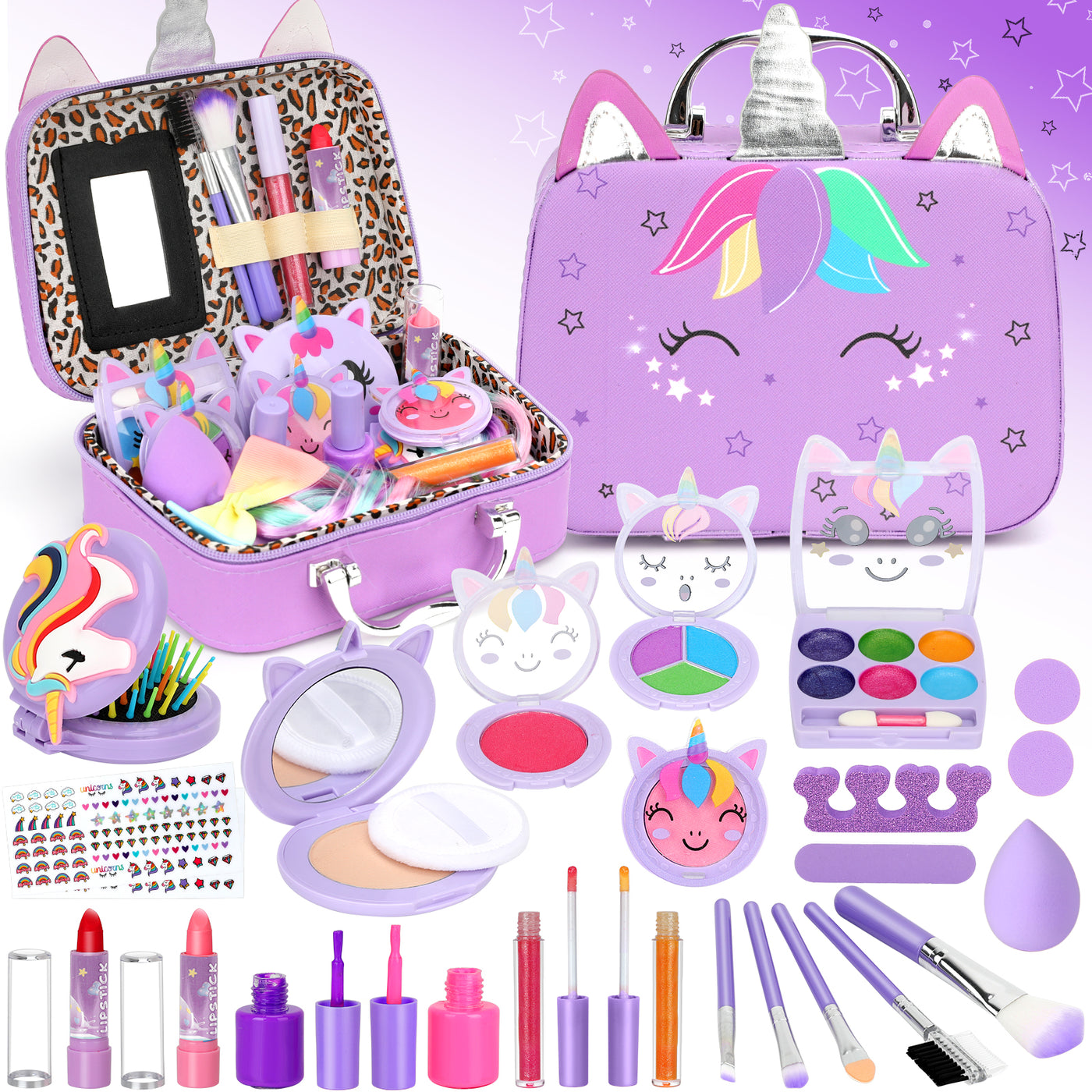 Kids Makeup Kit for Girl Toys, Sendida Kids Washable Makeup Girls Toys with Unicorn Makeup Case for Toddler Children Christmas Birthday Gifts Toys for 3 4 5 6 7 8-12 Year Old Girls