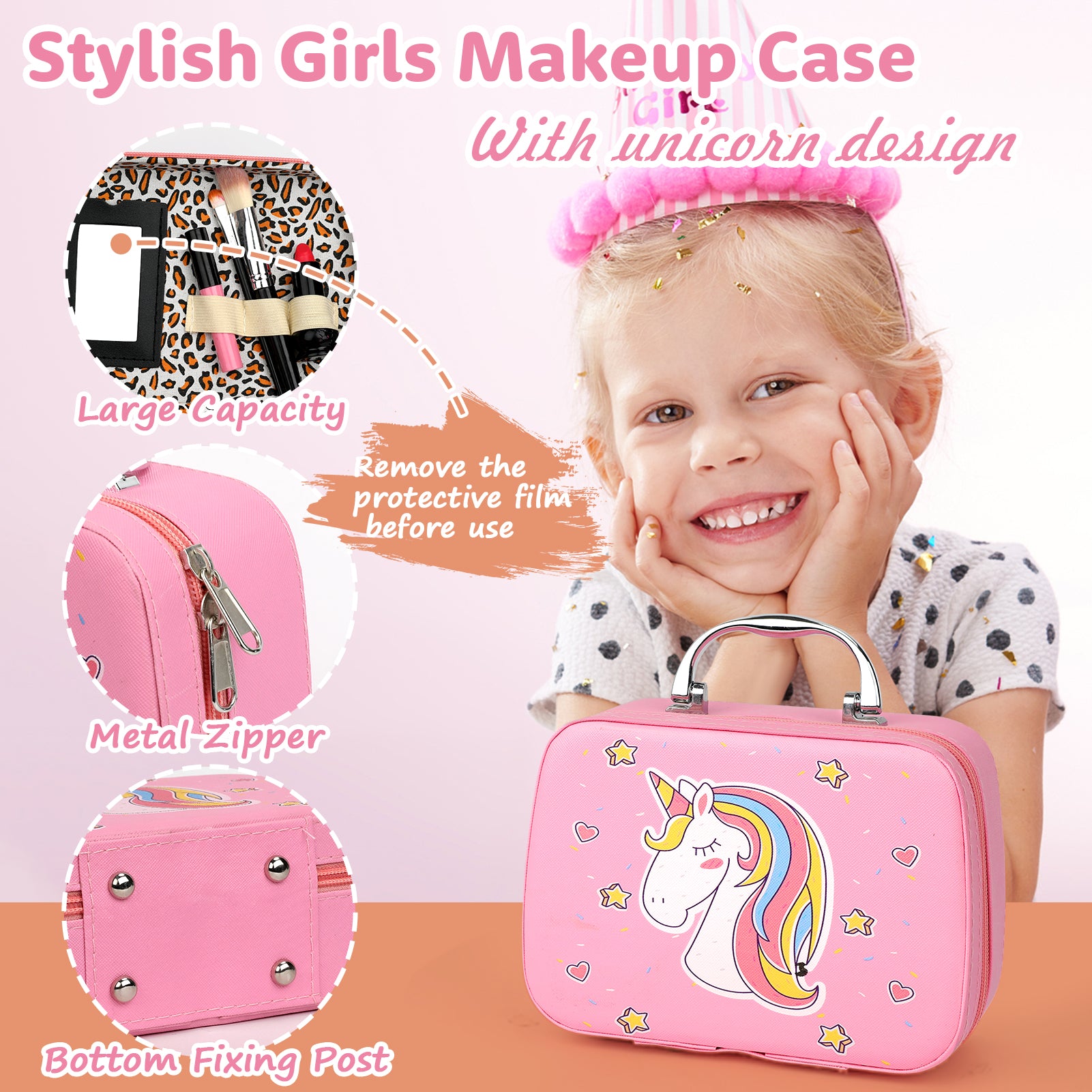 Kids Makeup Kit for Girls, Washable Girls Makeup Kit with Cosmetic Cas -  Sdida