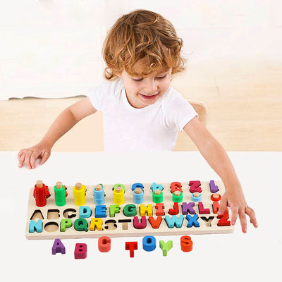 Sendida Alphabet Number Montessori Toys Wood Puzzles ABC Letters Educational Sorting Count Toy