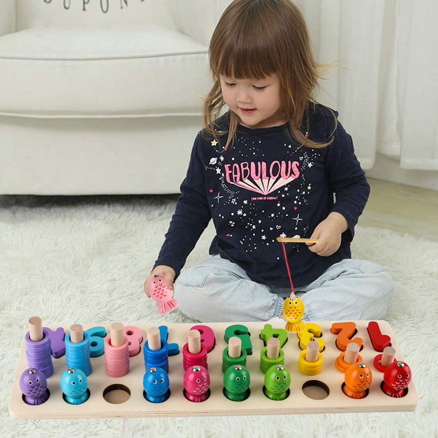 Sendida Wood Math Shape Puzzle Fishing Game Puzzles Toys 3 in 1