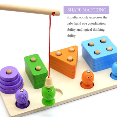 Wood Math Shape Puzzle Fishing Game Puzzles Toys 2 in 1