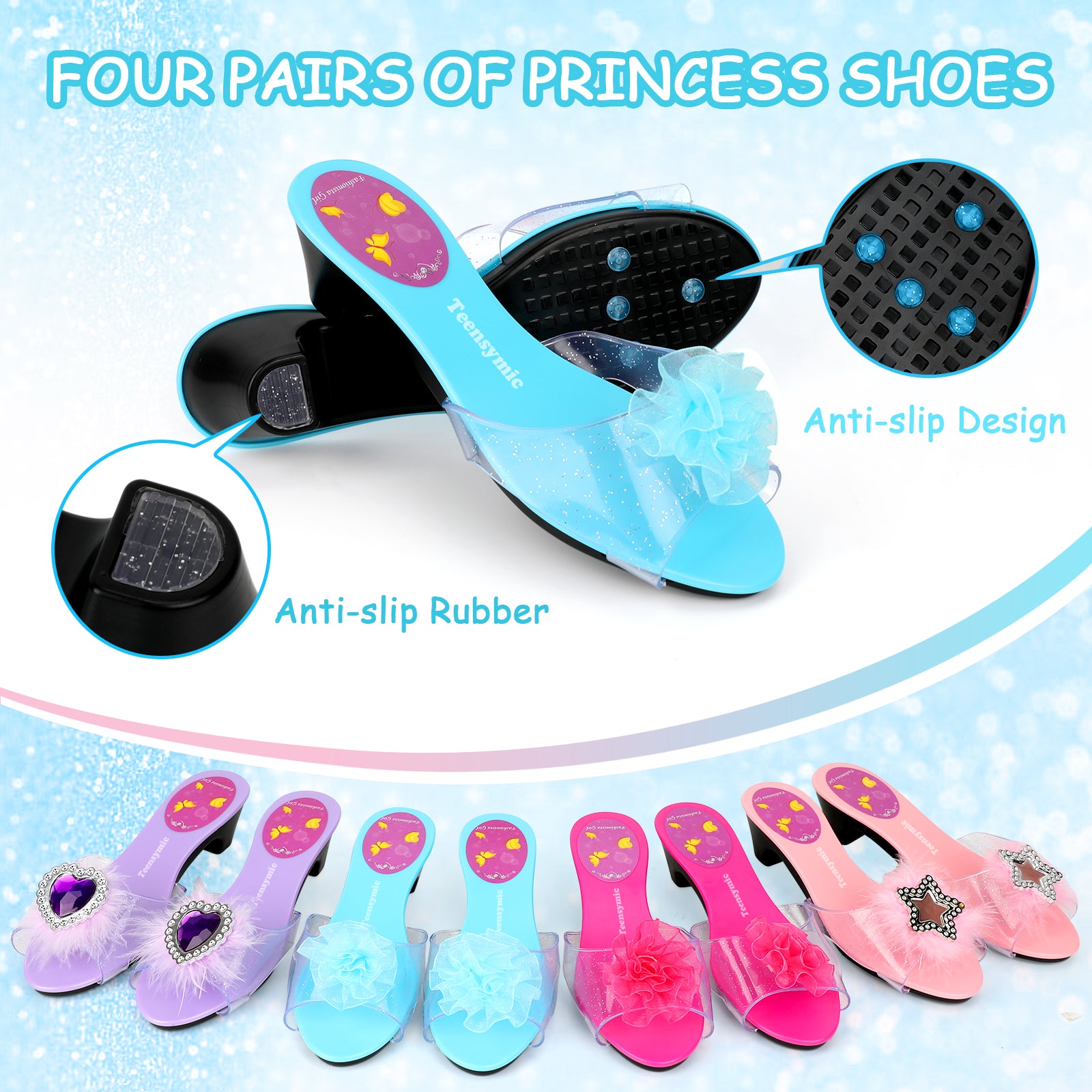 Teensymic Princess Dress Up Girls Toys, Toddlers Pretend Play, Little Girls Role Play, Kids Jewelry, Princess Accessories Shoes, Girl Toys Age 3 4, Girls Gifts, Birthday Gifts for 3 4 Year Old Girls