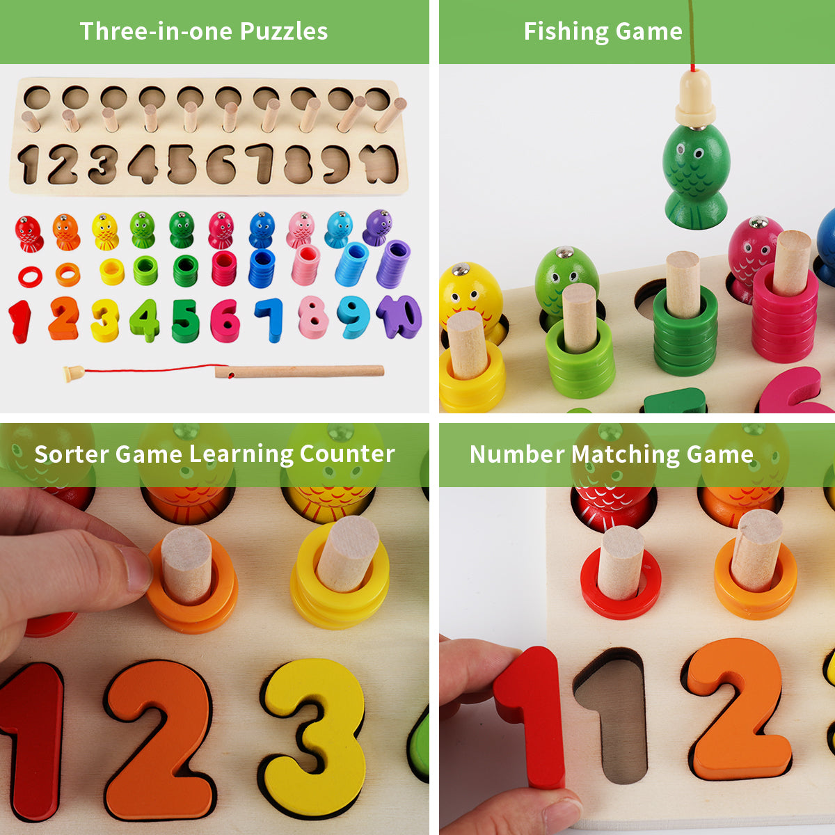 Sendida Wood Math Shape Puzzle Fishing Game Puzzles Toys 3 in 1