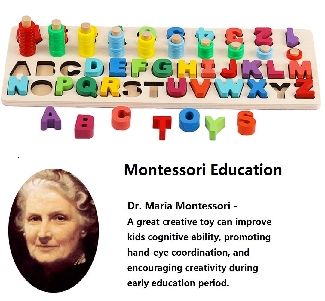 Sendida Alphabet Number Montessori Toys Wood Puzzles ABC Letters Educational Sorting Count Toy