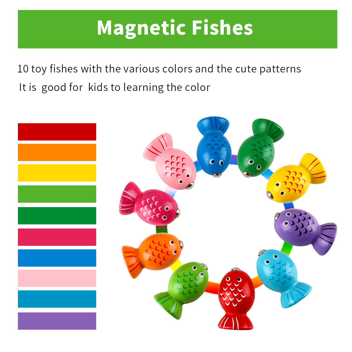 Wooden Fishing Game Toys Magnetic 10 Fishes Fishing Toy Magnetic