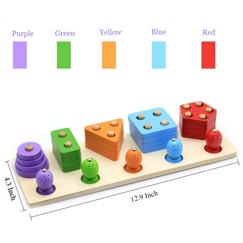 Wood Math Shape Puzzle Fishing Game Puzzles Toys 2 in 1